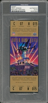 1993 Troy Aikman Signed Super Bowl XXVII Full Ticket (PSA/DNA)